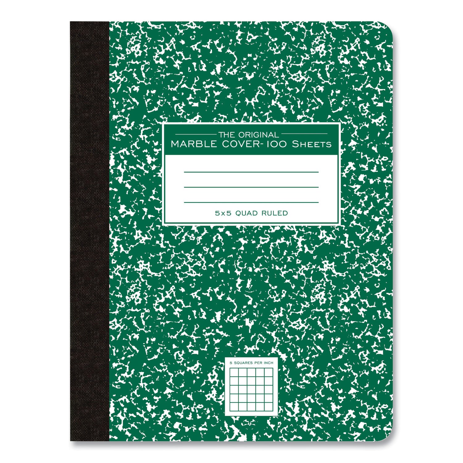 Roaring Spring Marble Comp Book, 100 Sheets, 200 Pages, Quad Ruled, 9 3/4" x 7 1/2", Green Marble Cover, Sewn/Tapebound, White Paper, 1 Carton