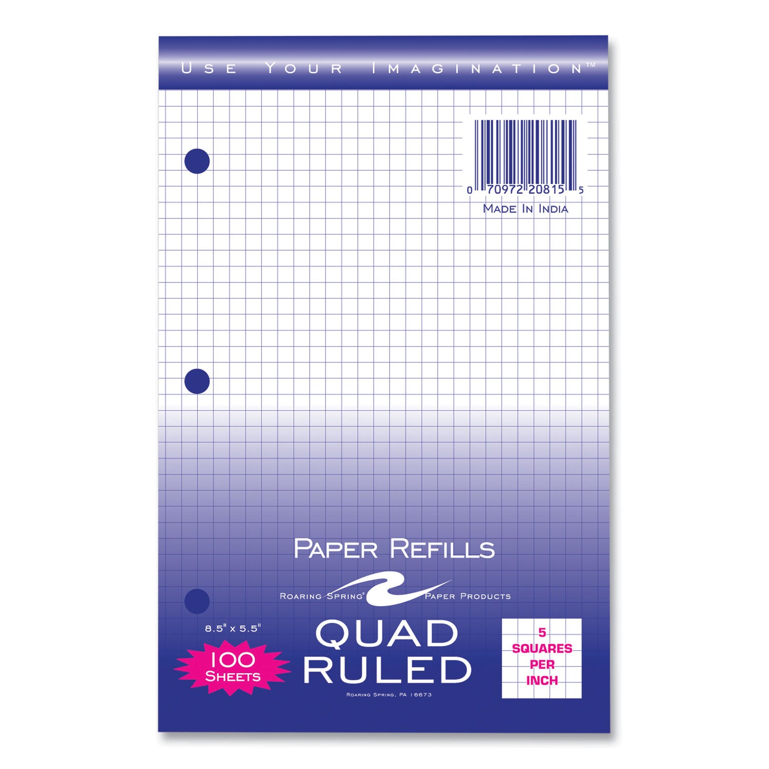 100 Sheets - 200 Pages - Printed - Ring - Both Side Ruling Surface - Red Margin - 3 Hole(s) - 15 lb Basis Weight - 56 g/m² Grammage - 8 1/2" x 5 1/2" Sheet Size - 0.33" Height x 5.5" Width x 8.5" Length - White Paper - 1 Carton