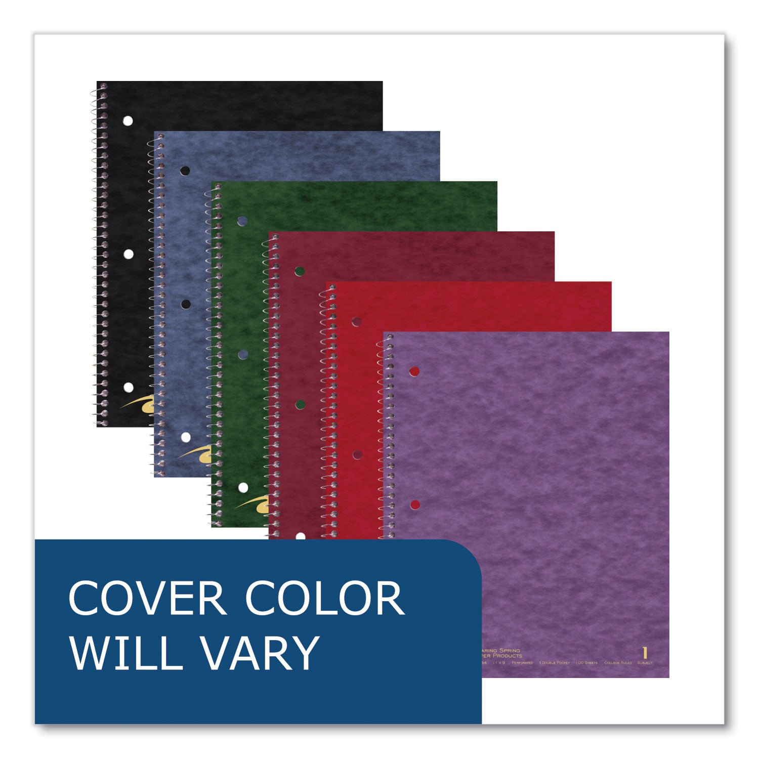 Roaring Spring College Ruled One Subject Spiral Notebook, 100 Sheets, 200 Pages, 11" x 9", Spiral Bound, 3-Hole Punched, Assorted Covers, 1 Carton