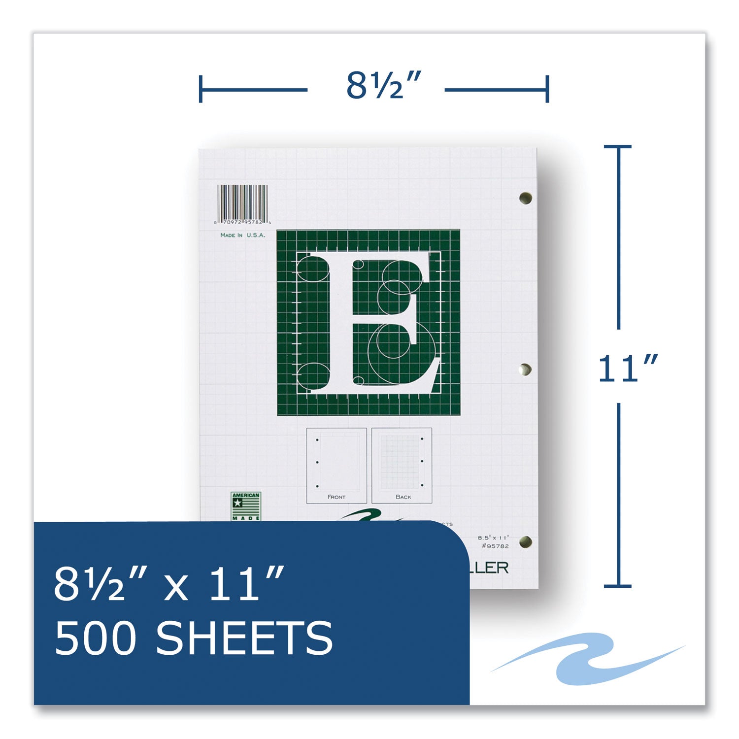 500 Sheets - 1000 Pages - Printed - Back Ruling Surface - 3 Hole(s) - 15 lb Basis Weight - 56 g/m² Grammage - 11" x 8 1/2" Sheet Size - 1.65" Height x 8.5" Width x 11" Length - Green Paper - 5 / Carton
