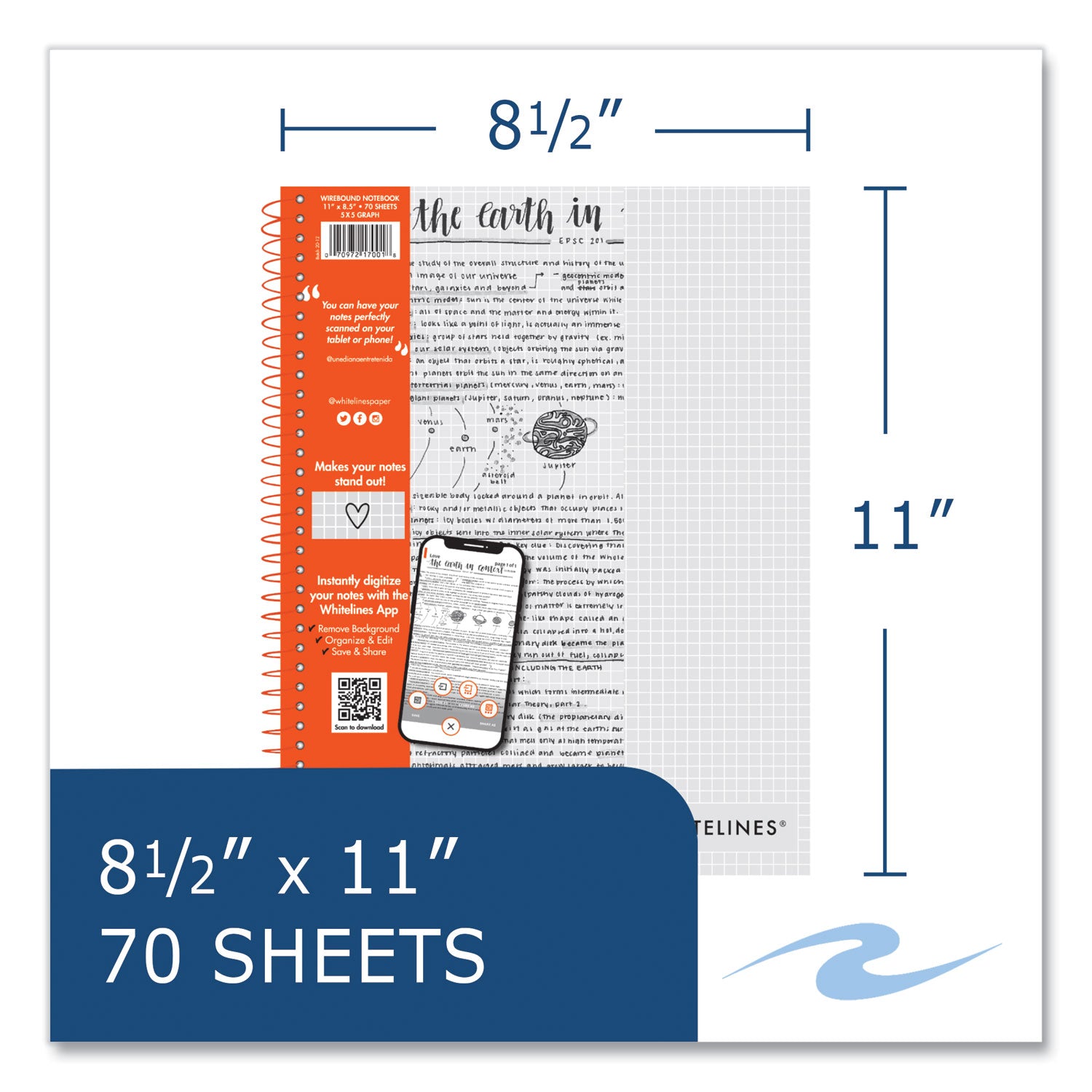 70 Sheets - 140 Pages - Printed - Spiral Bound - Both Side Ruling Surface - 20 lb Basis Weight - 75 g/m² Grammage - 11" x 8 1/2" Sheet Size - 0.33" Height x 8.5" Width x 11" Length - Gray Paper - Orange Binding - SBS Board, Chipboard Cover - 1 Carton