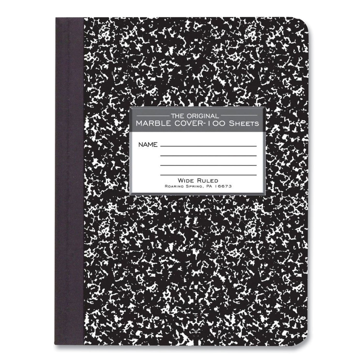 Roaring Spring Marble Comp Book, 100 Sheets, 200 Pages, Wide Ruled, 7.5" x 9.75", Black Marble Hard Cover, Sewn/Tapebound, 1 Carton