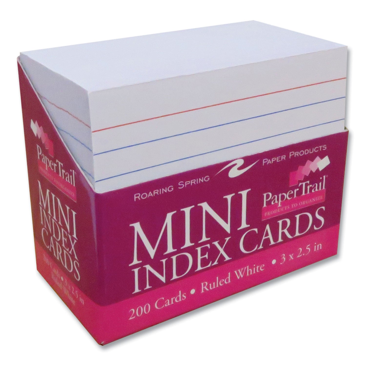 Roaring Spring PaperTrail Ruled Index Cards - 200 Sheets - 400 Pages - Printed - Front Ruling Surface - 43 lb Basis Weight - 160 g/m² Grammage - 3" x 2 1/2" Sheet Size - 3" Height x 2.5" Width x 1.4" Length - White Paper - 200/Pack - 1 Carton