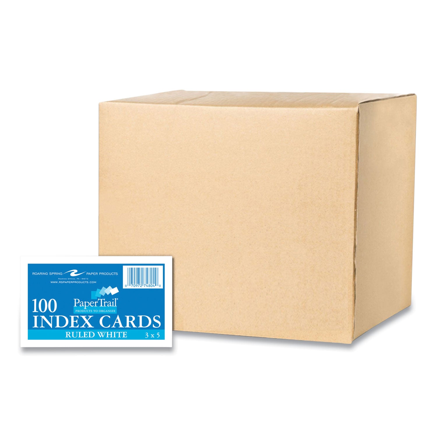 Roaring Spring PaperTrail Ruled Index Cards - 100 Sheets - 200 Pages - Printed - Front Ruling Surface - 43 lb Basis Weight - 160 g/m² Grammage - 5" x 3" Sheet Size - 0.75" Height x 5" Width x 3" Length - White Paper - 100/Pack - 1 Carton