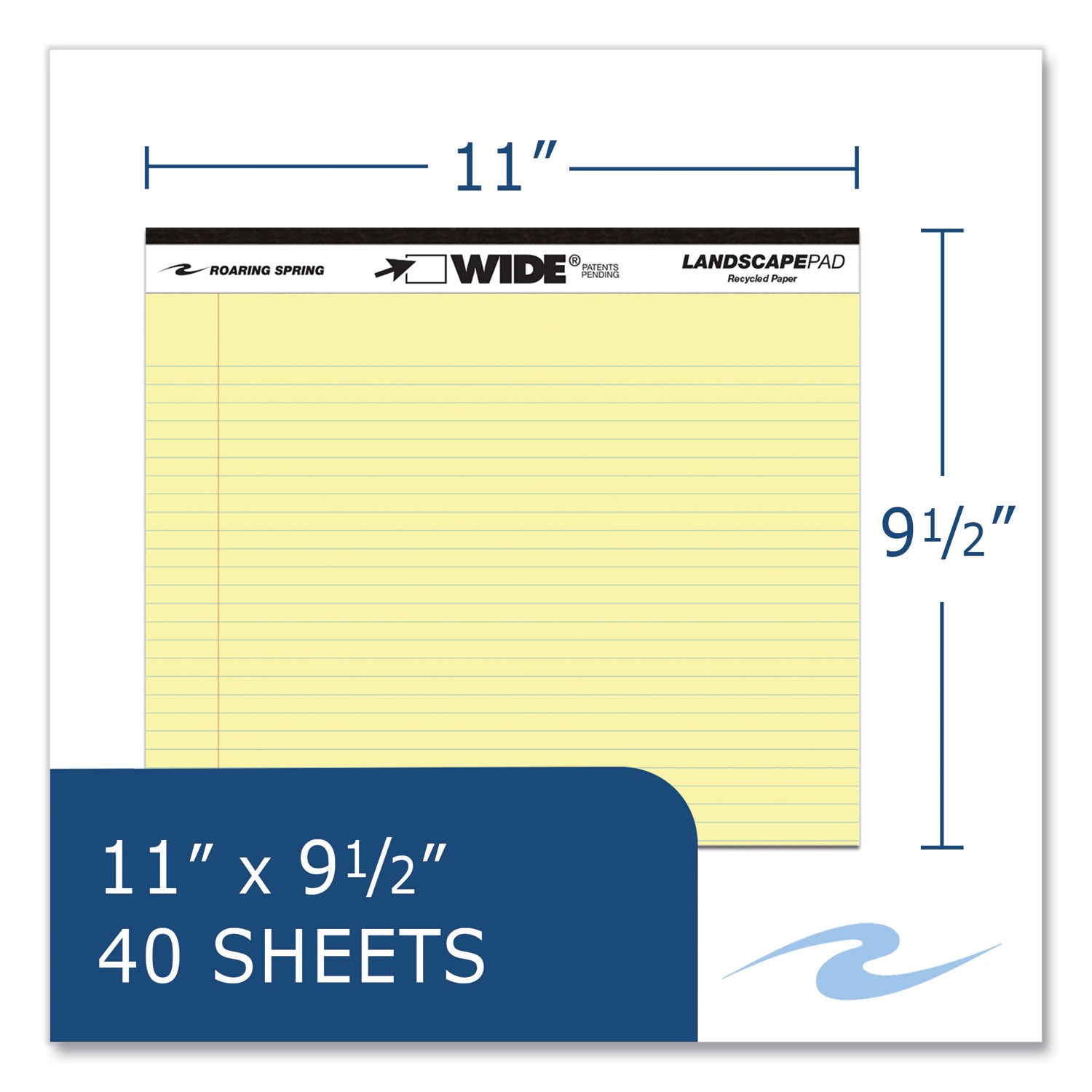 WIDE Landscape Format Writing Pad, Medium/College Rule, 40 Canary 11 x 9.5 Sheets, 18/Carton