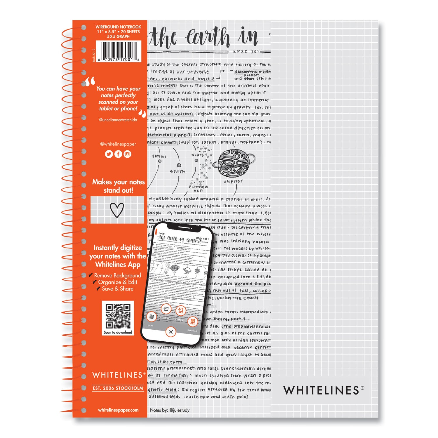 70 Sheets - 140 Pages - Printed - Spiral Bound - Both Side Ruling Surface - 20 lb Basis Weight - 75 g/m² Grammage - 11" x 8 1/2" Sheet Size - 0.33" Height x 8.5" Width x 11" Length - Gray Paper - Orange Binding - SBS Board, Chipboard Cover - 1 Carton