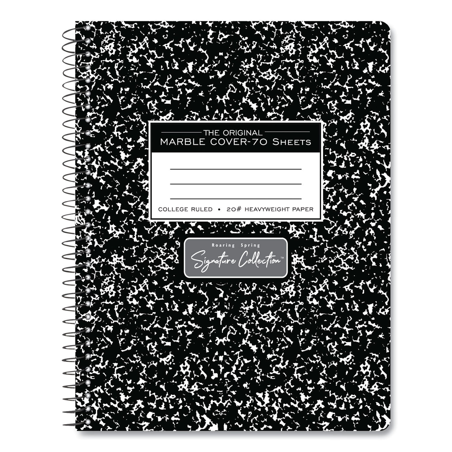 Roaring Spring Wirebound Composition Book, 70 Sheets, 140 Pages, College Ruled, 7.5" x 9.75", Black Marble Cover, Spiral Bound, Perforated, Heavyweight, Snag Proof, 24 per Carton
