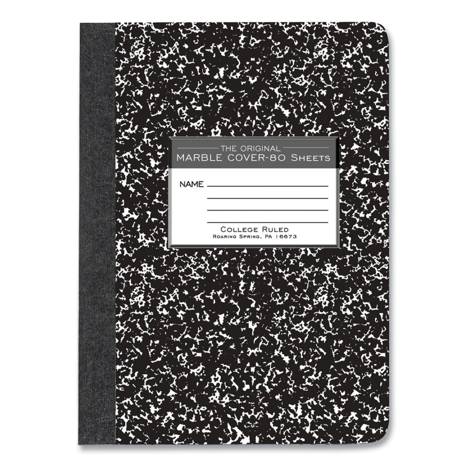 Roaring Spring Composition Book, 80 Sheets, 160 Pages, College Ruled, 9 3/4" x 7 1/2", Black Marble Hardboard Cover, 8 per Carton
