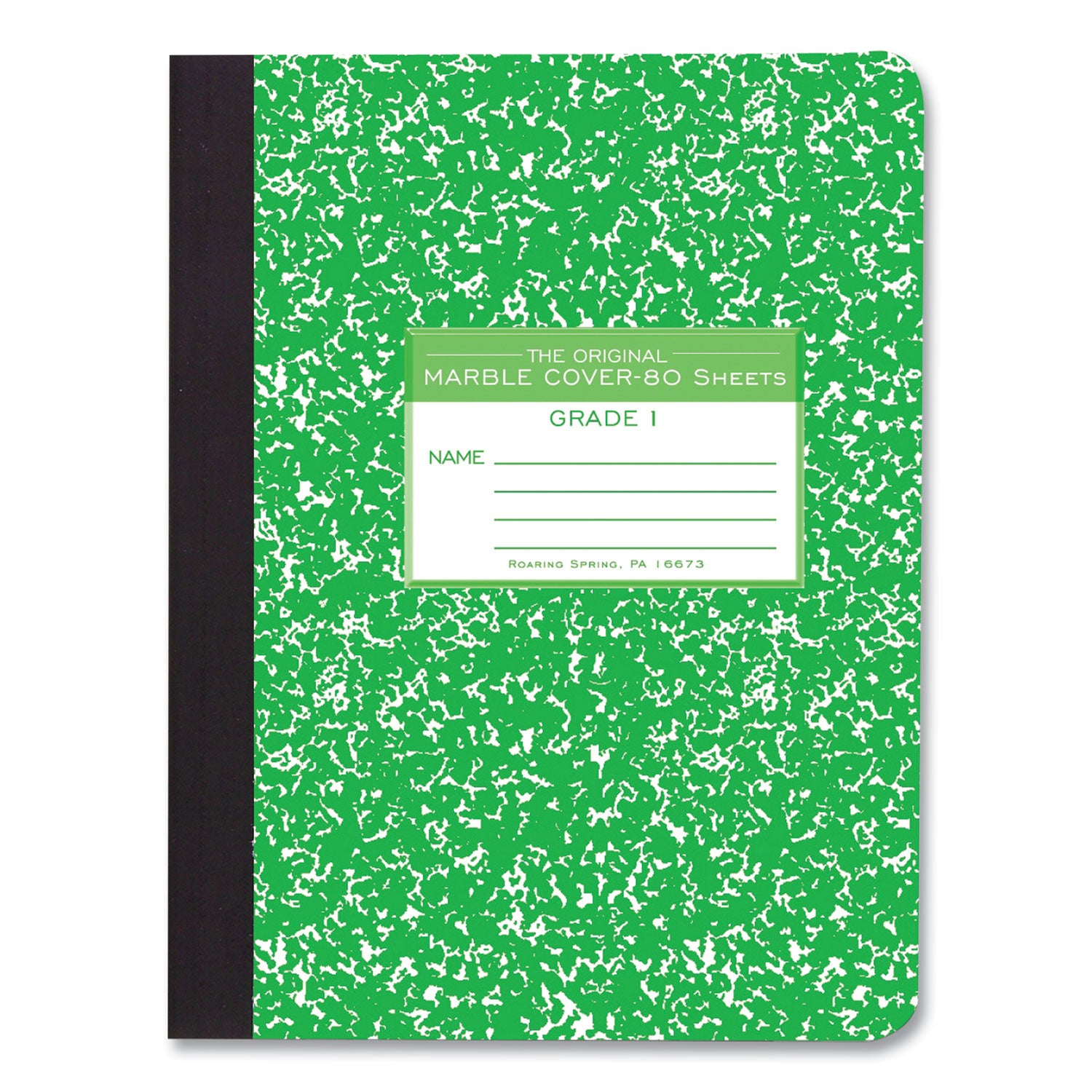 Roaring Spring Grade School Ruled Marble Hard Cover Composition Book, 80 Sheets, 160 Pages, 9-3/4" x 7-1/2", Green Marble Cover, 48 per Carton