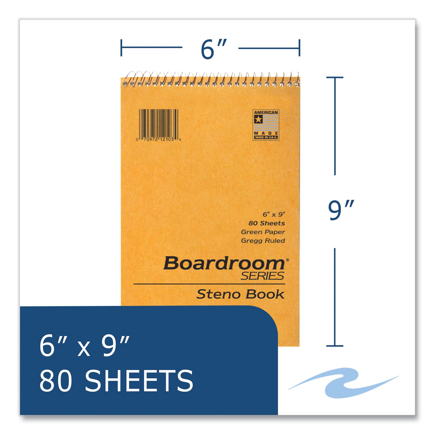 Boardroom Series Steno Pad, Gregg Ruled, Brown Cover, 80 Green 6 x 9 Sheets, 72 Pads/Carton