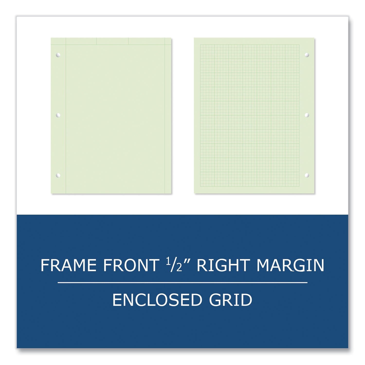 Roaring Spring 5x5 Grid Engineering Pad, 11" x 8.5", Green, 100 Sheets, 200 Pages, 3-Hole Punched, Glued Top, Chipboard Cover, 24 Pads per Carton