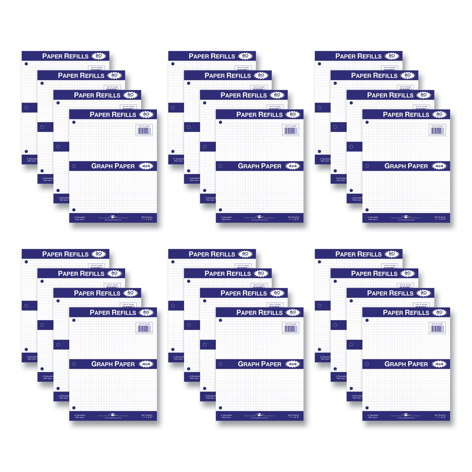 Roaring Spring Graph Filler Paper, 80 Sheets, 160 Pages, 3-Hole Punched, 11" x 8.5", White, 1 Carton