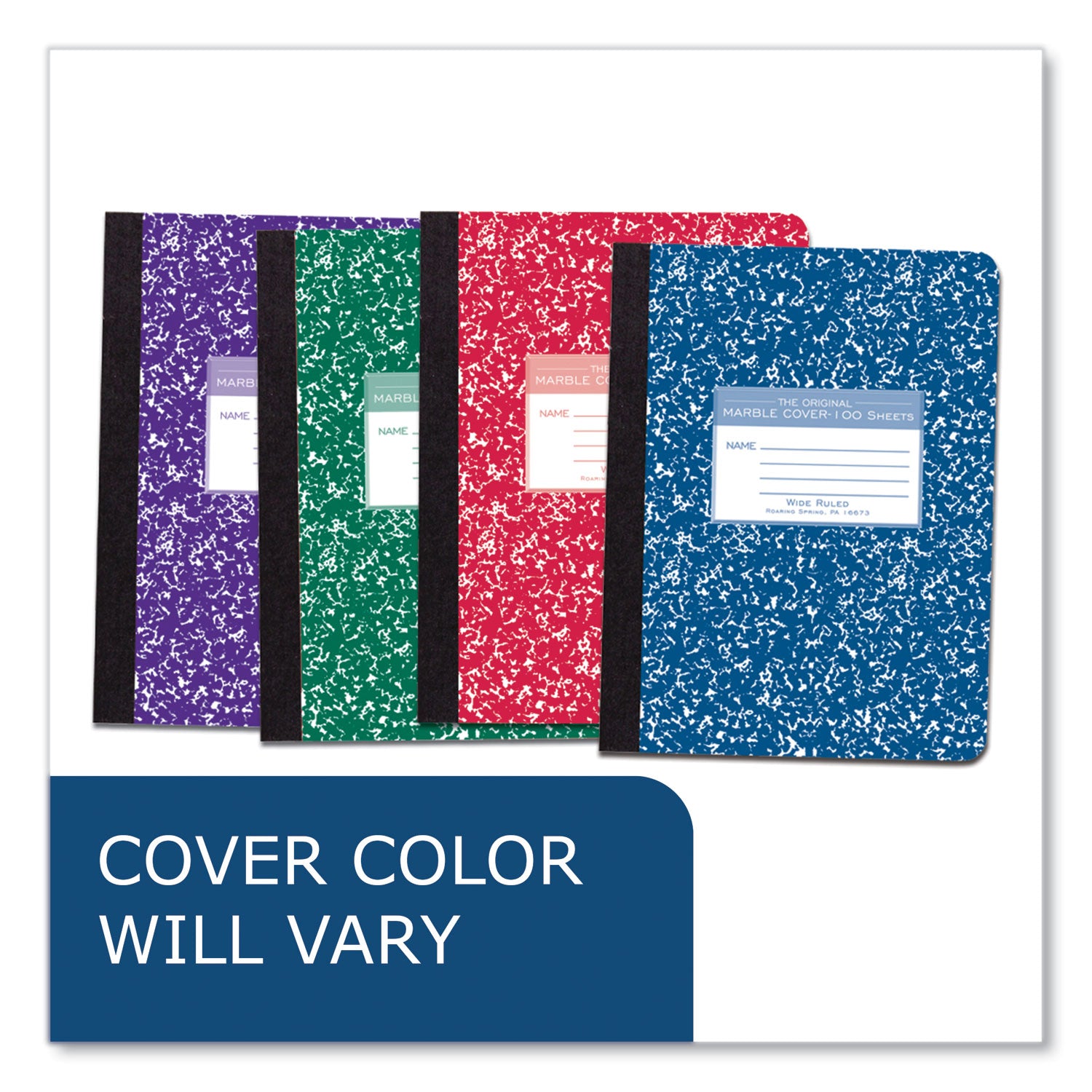 Hardcover Marble Composition Book, Wide/Legal Rule, Randomly Assorted Cover Colors, (100) 9.75 X 7.5 Sheets, 24/Carton
