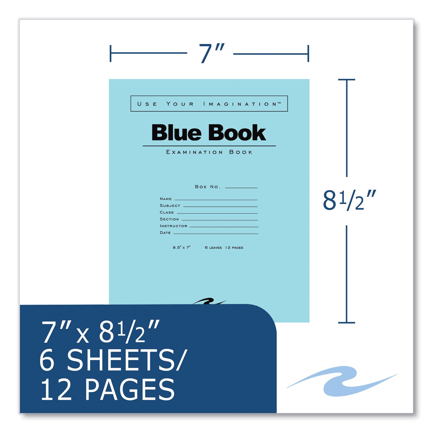 Roaring Spring Blue Examination Book, 6 Sheets, 12 Pages, Wide Ruled, 8.5" x 7", Stapled Spine, Blue Heavyweight Cover, 1 Carton