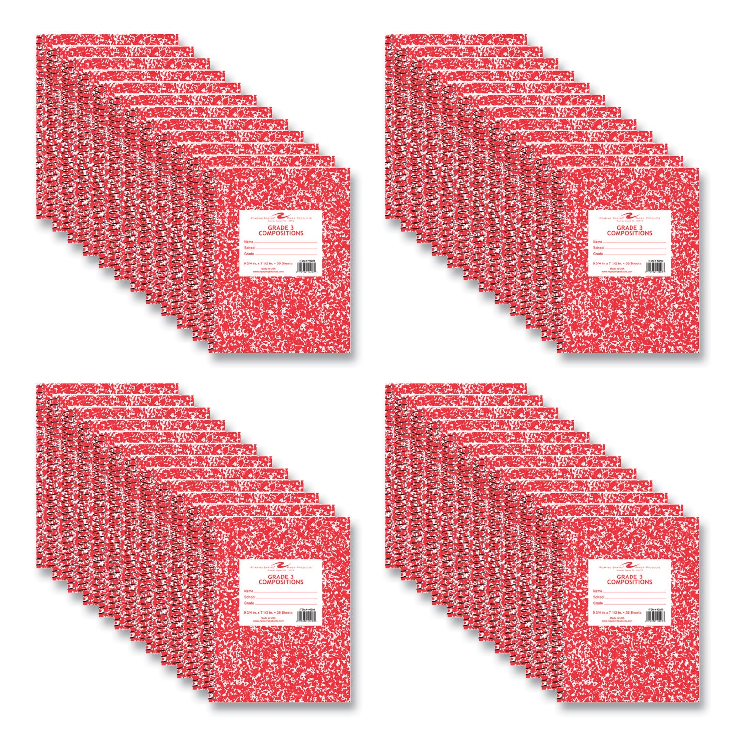 Grade School Wirebound Composition Book, Grade 1 Manuscript Format, Red Marble Cover, (36) 9.75 x 7.5 Sheets, 48/Carton