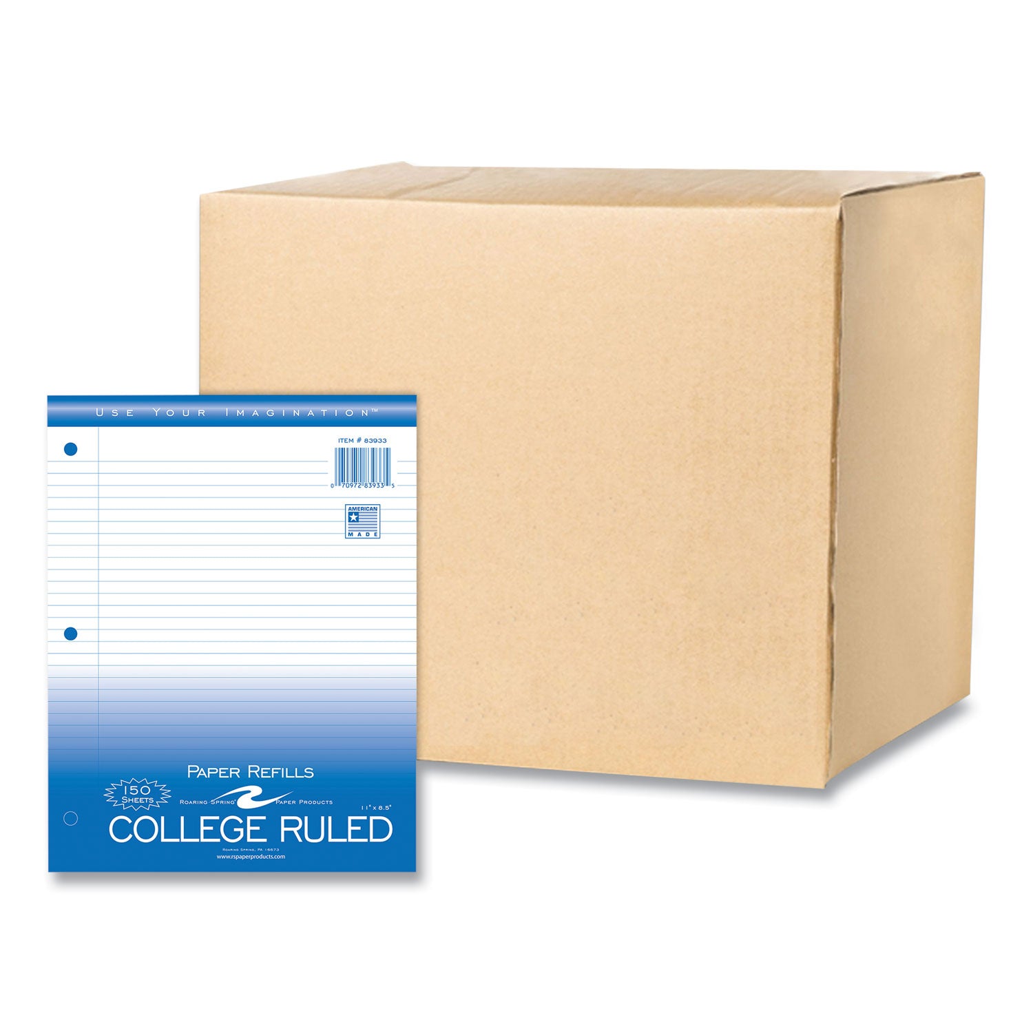 Roaring Spring College Ruled Filler Paper, 150 Sheets per Pack, 300 Pages, 3-Hole Punched, White, 11" x 8.5", Red Margin, 24 Packs per Carton