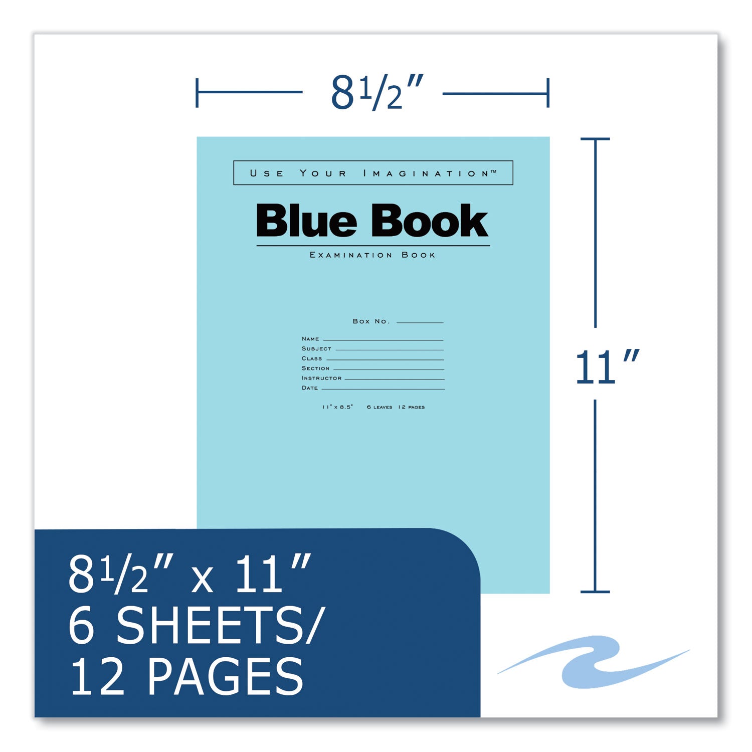 Roaring Spring Blue Examination Book, 6 Sheets, 12 Pages, Wide Ruled, Stapled, Letter Size, White Paper, Blue Heavyweight Cover, 1 Carton