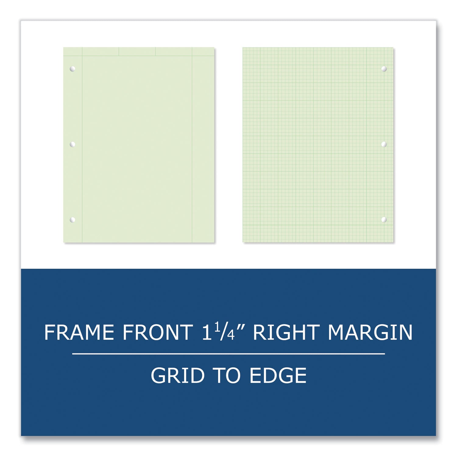 Engineer Pad, (1.25" Margin), Quad Rule (5 sq/in, 1 sq/in), 200 Light Green 8.5 x 11 Sheets/Pad, 12/Carton