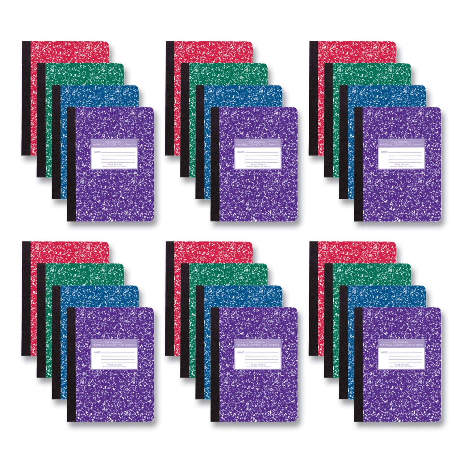 Hardcover Marble Composition Book, Wide/Legal Rule, Randomly Assorted Cover Colors, (100) 9.75 X 7.5 Sheets, 24/Carton