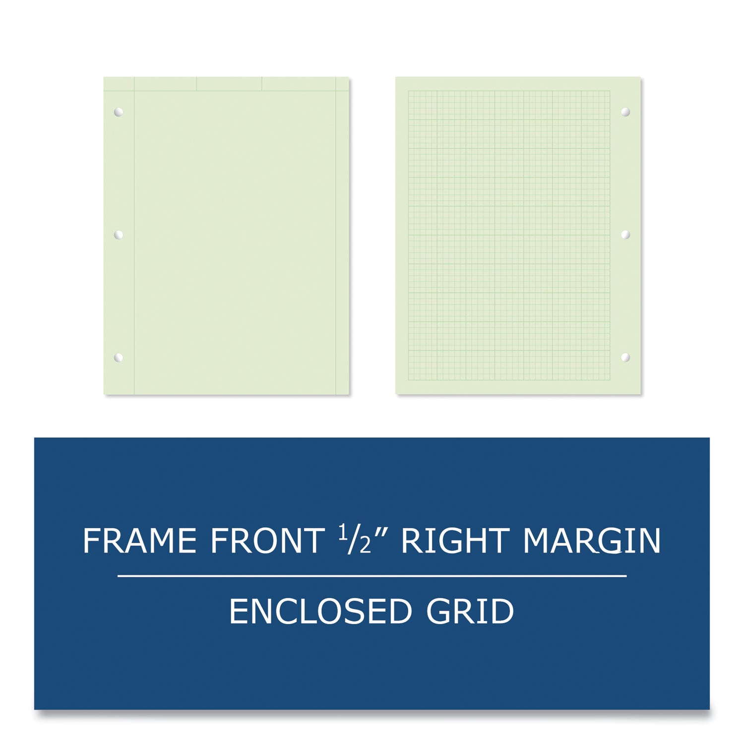 500 Sheets - 1000 Pages - Printed - Back Ruling Surface - 3 Hole(s) - 15 lb Basis Weight - 56 g/m² Grammage - 11" x 8 1/2" Sheet Size - 1.65" Height x 8.5" Width x 11" Length - Green Paper - 5 / Carton