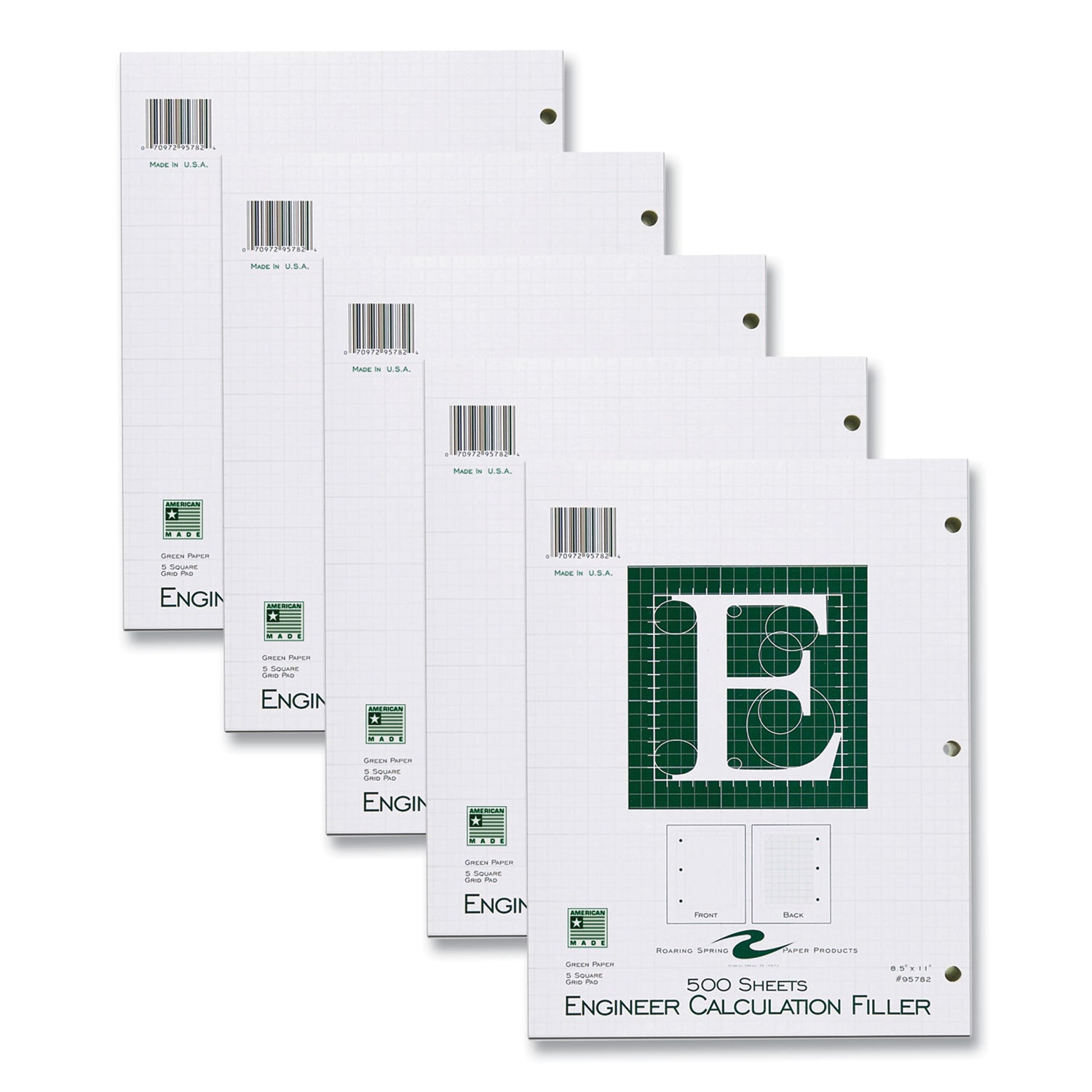 500 Sheets - 1000 Pages - Printed - Back Ruling Surface - 3 Hole(s) - 15 lb Basis Weight - 56 g/m² Grammage - 11" x 8 1/2" Sheet Size - 1.65" Height x 8.5" Width x 11" Length - Green Paper - 5 / Carton