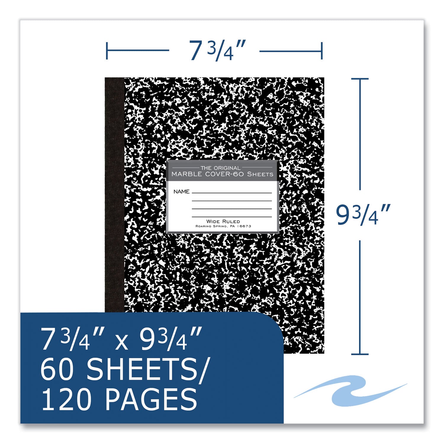 Flexible Cover Marble Composition Notebook, Wide/Legal Rule, Black Marble Cover, (60) 10 x 8 Sheets, 72/Carton
