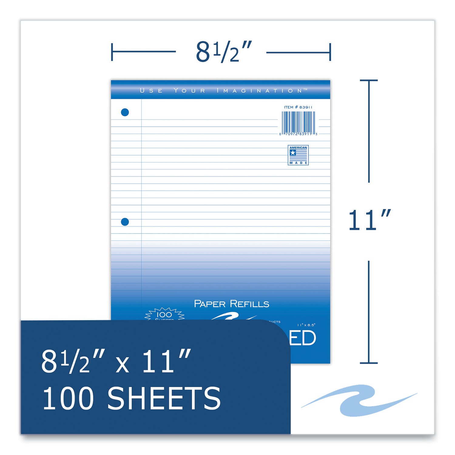 Roaring Spring College Ruled Filler Paper, 100 Sheets per Pack, 200 Pages, 3-Hole Punched, White, 11" x 8.5", Red Margin, 48 Packs per Carton