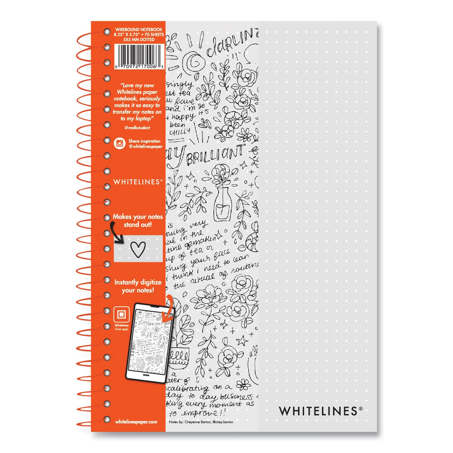 70 Sheets - 140 Pages - Printed - Wire Bound - Both Side Ruling Surface - Dotted Front Ruling - 20 lb Basis Weight - 5 3/4" x 8 1/4" Sheet Size - 0.33" Height x 5.8" Width x 8.3" Length - Gray Paper - Gray Whitelines Cover - Printed - 1 Carton