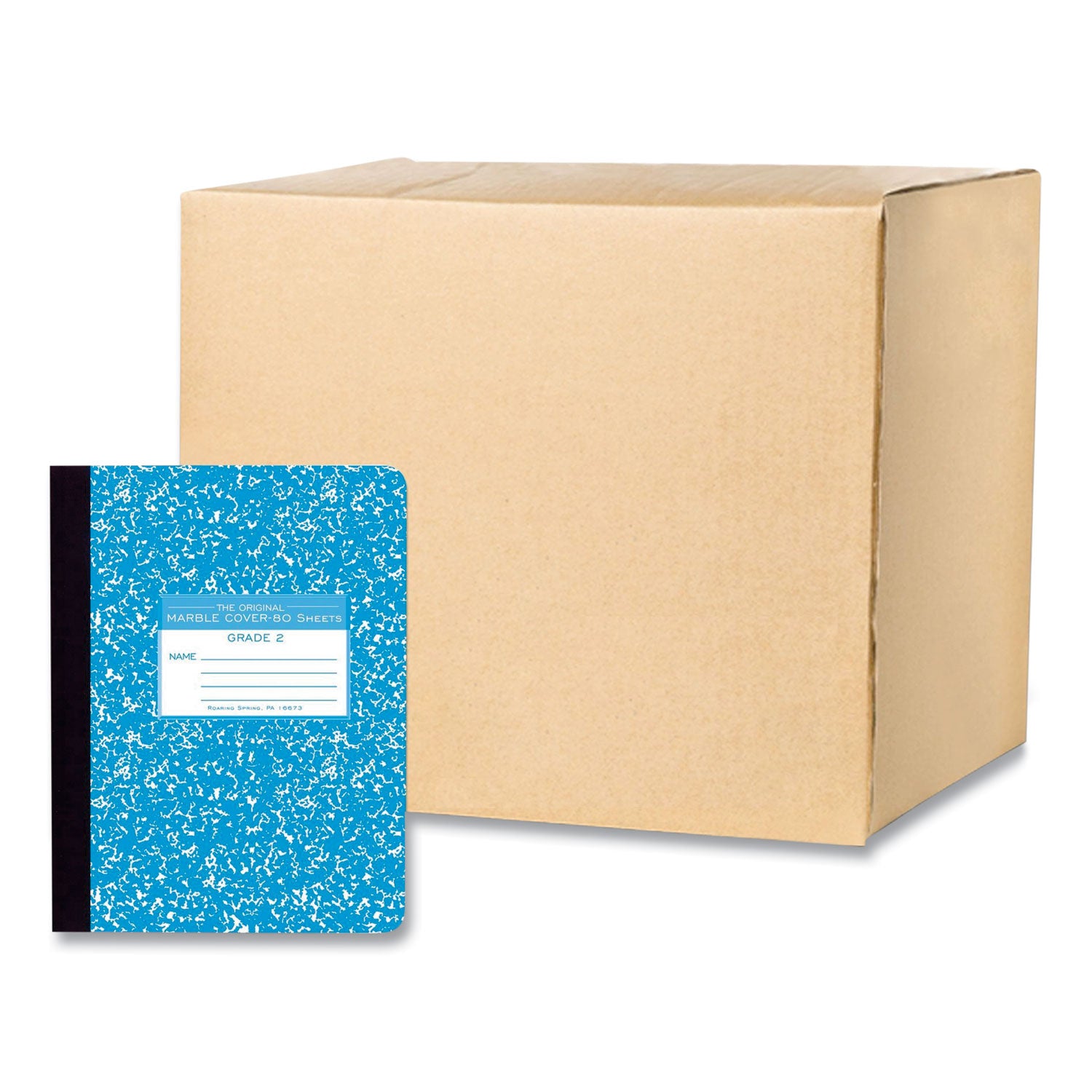 Roaring Spring Grade School Ruled Marble Hard Cover Composition Book, 80 Sheets, 160 Pages, 9-3/4" x 7-1/2", Blue Marble Cover, 48/Carton