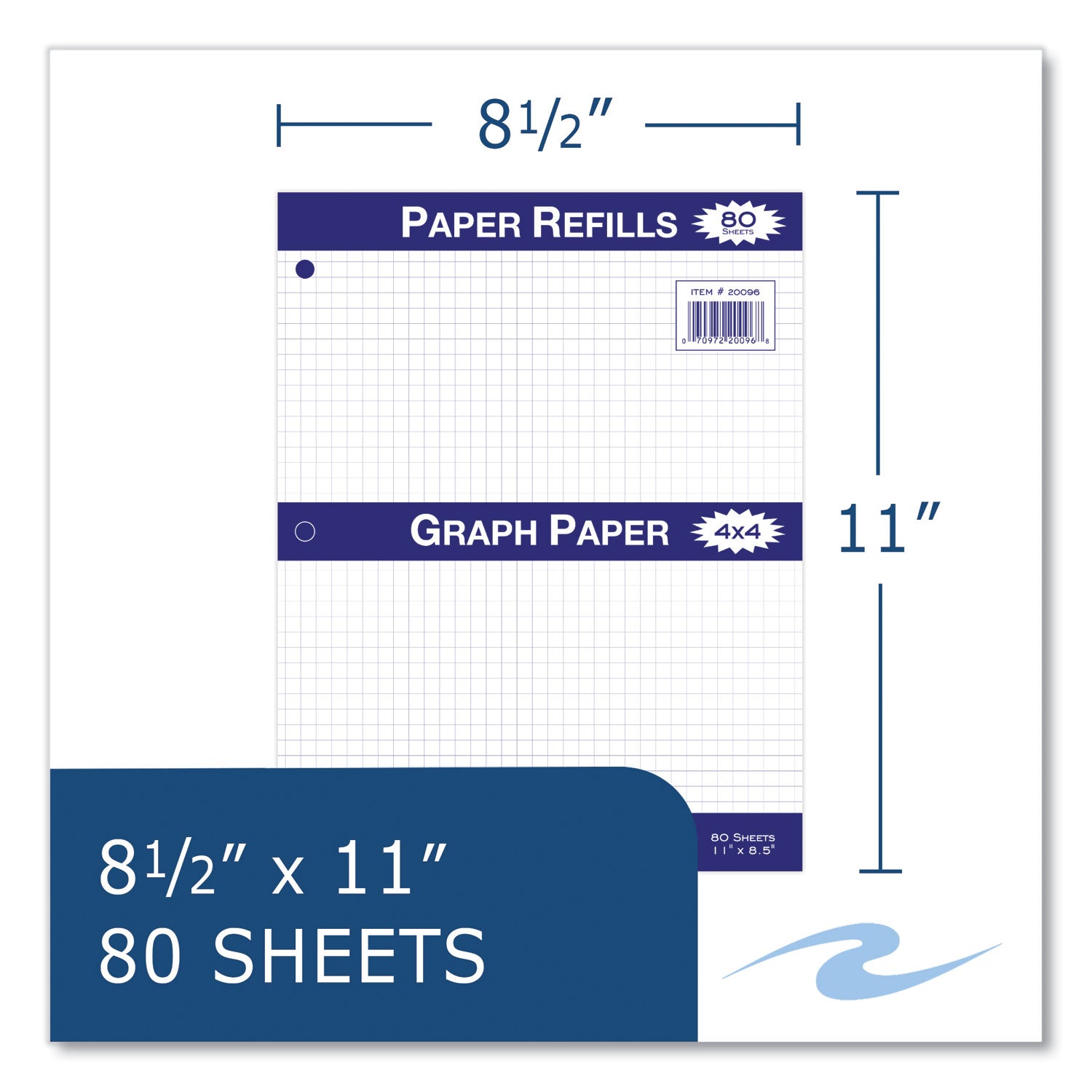 Roaring Spring Graph Filler Paper, 80 Sheets, 160 Pages, 3-Hole Punched, 11" x 8.5", White, 1 Carton