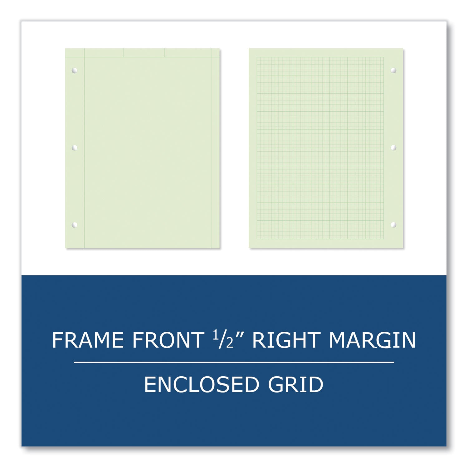 Roaring Spring 5x5 Grid Engineering Pad, 11" x 8.5", Green, 200 Sheets, 400 Pages, 3-Hole Punched, Glued Top, Chipboard Cover, 24 Pads per Carton