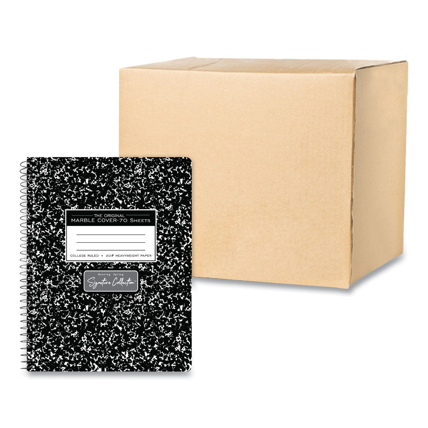 Roaring Spring Wirebound Composition Book, 70 Sheets, 140 Pages, College Ruled, 7.5" x 9.75", Black Marble Cover, Spiral Bound, Perforated, Heavyweight, Snag Proof, 24 per Carton