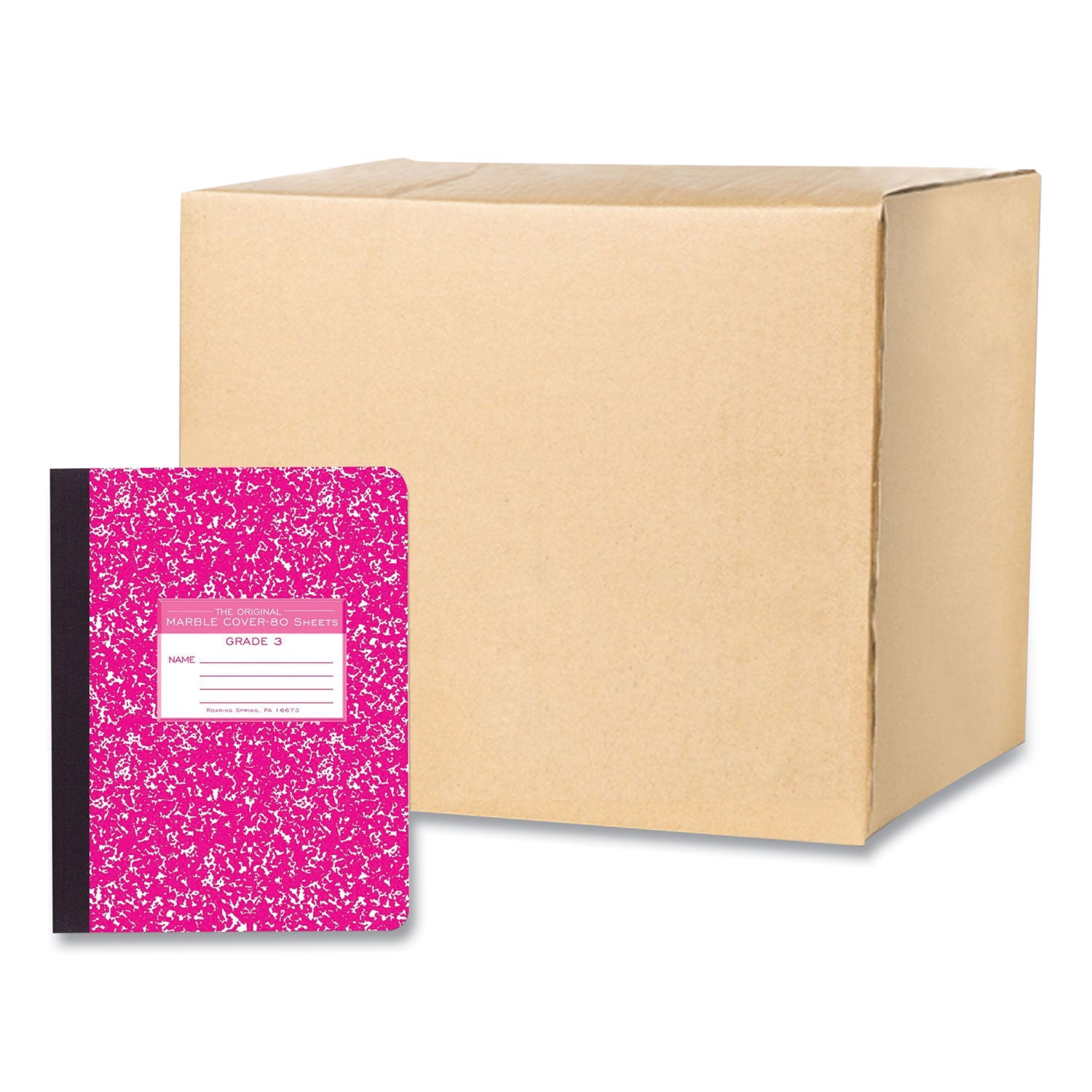 Roaring Spring Grade School Ruled Marble Hard Cover Composition Book, 80 Sheets, 160 Pages, 9 3/4" x 7 1/2", White Paper, Red Marble Hardboard Cover, Sewn/Tapebound, 48 per Carton