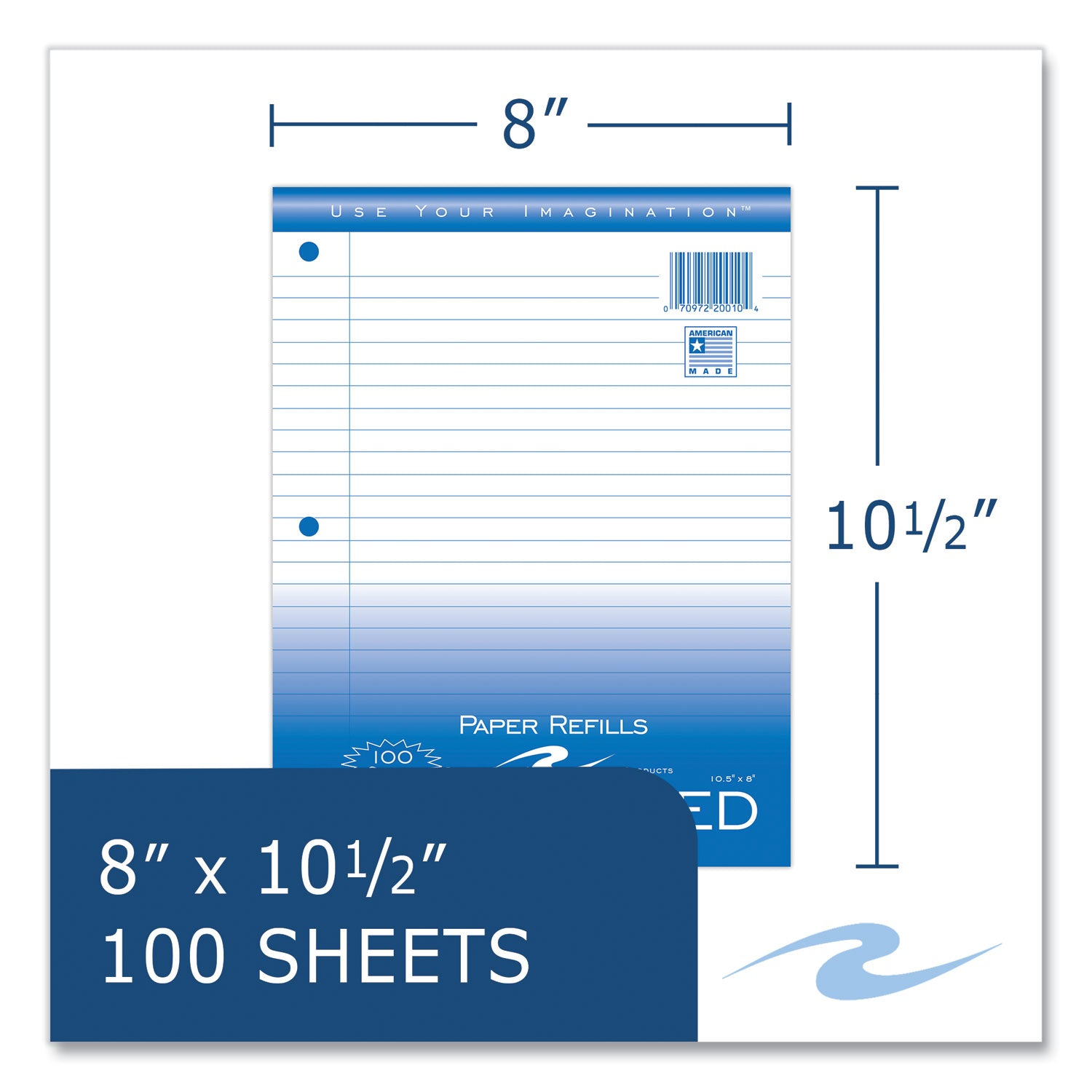 Roaring Spring Filler Paper, 100 Sheets (200 Pages), Wide Ruled, 3-Hole Punched, 10.5" x 8", White, Poly Wrapped, 1 Carton