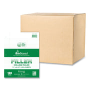 Roaring Spring BioBased Filler Paper, 100 Sheets, 200 Pages, College Ruled, 3-Hole Punched, 20 lb, 11" x 8.5", White, Red Margin, 48 Carton