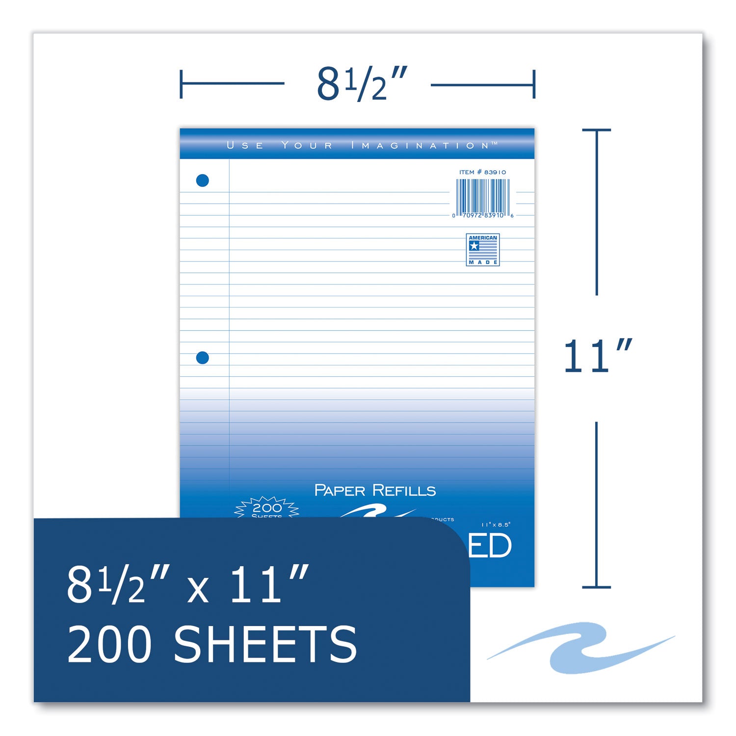 Roaring Spring College Ruled Filler Paper, 200 Sheets per Pack, 400 Pages, 3-Hole Punched, White, 11" x 8.5", Red Margin, 24 Packs per Carton