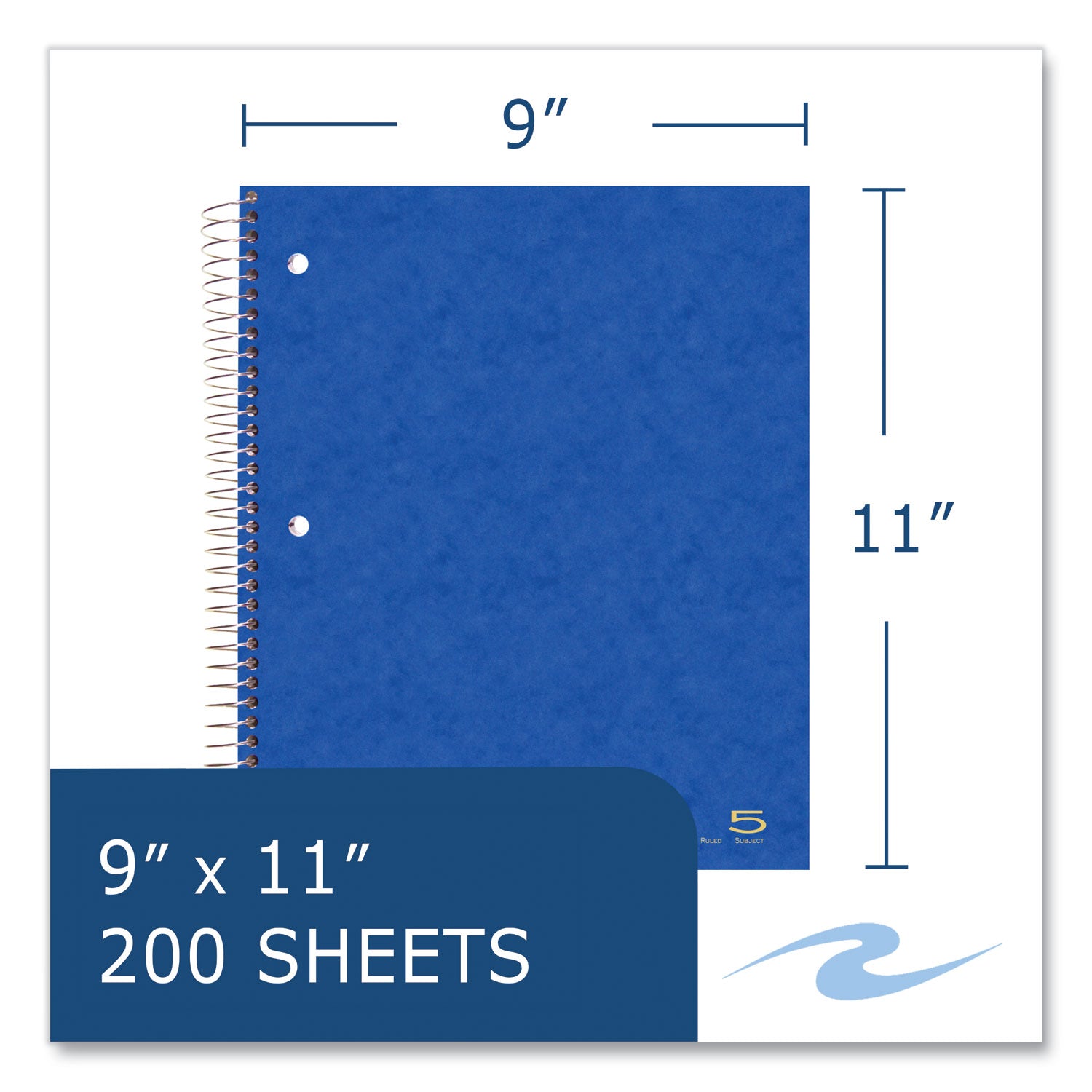 Roaring Spring Premium College Ruled Five Subject Spiral Notebook, 200 Sheets, 400 Pages, 11" x 9", Spiral Bound, 3-Hole Punched, Assorted Pressboard Covers, 1 Carton