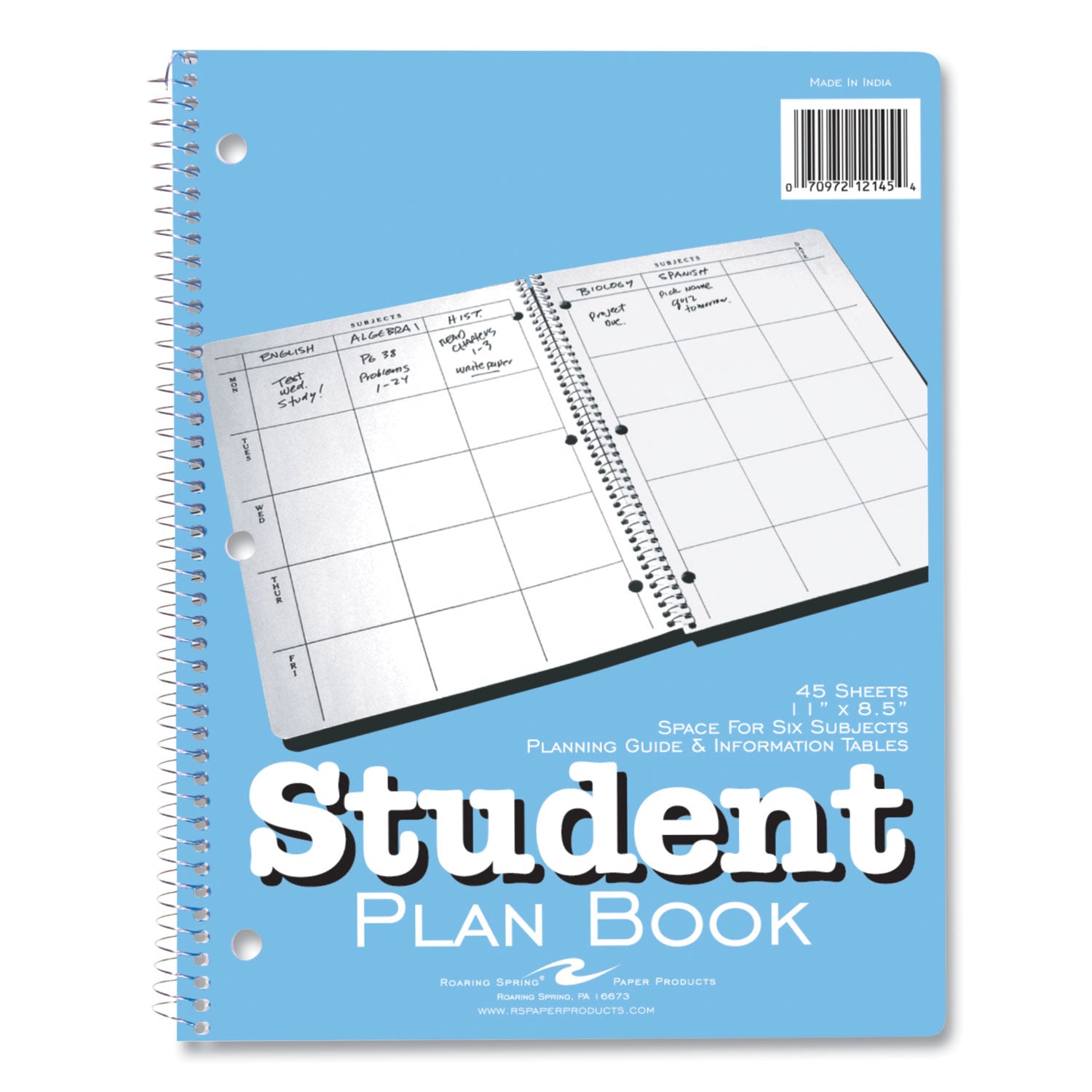 Academic - Weekly - 1 Week Double Page Layout - 8 1/2" x 11" Sheet Size - Green Sheet - 3 x Holes - Spiral Bound - White - Bond Paper - Blue Cover - 11" Height x 8.5" Width - Printed, Hole-punched, Smooth, Snag Proof - 1 Carton
