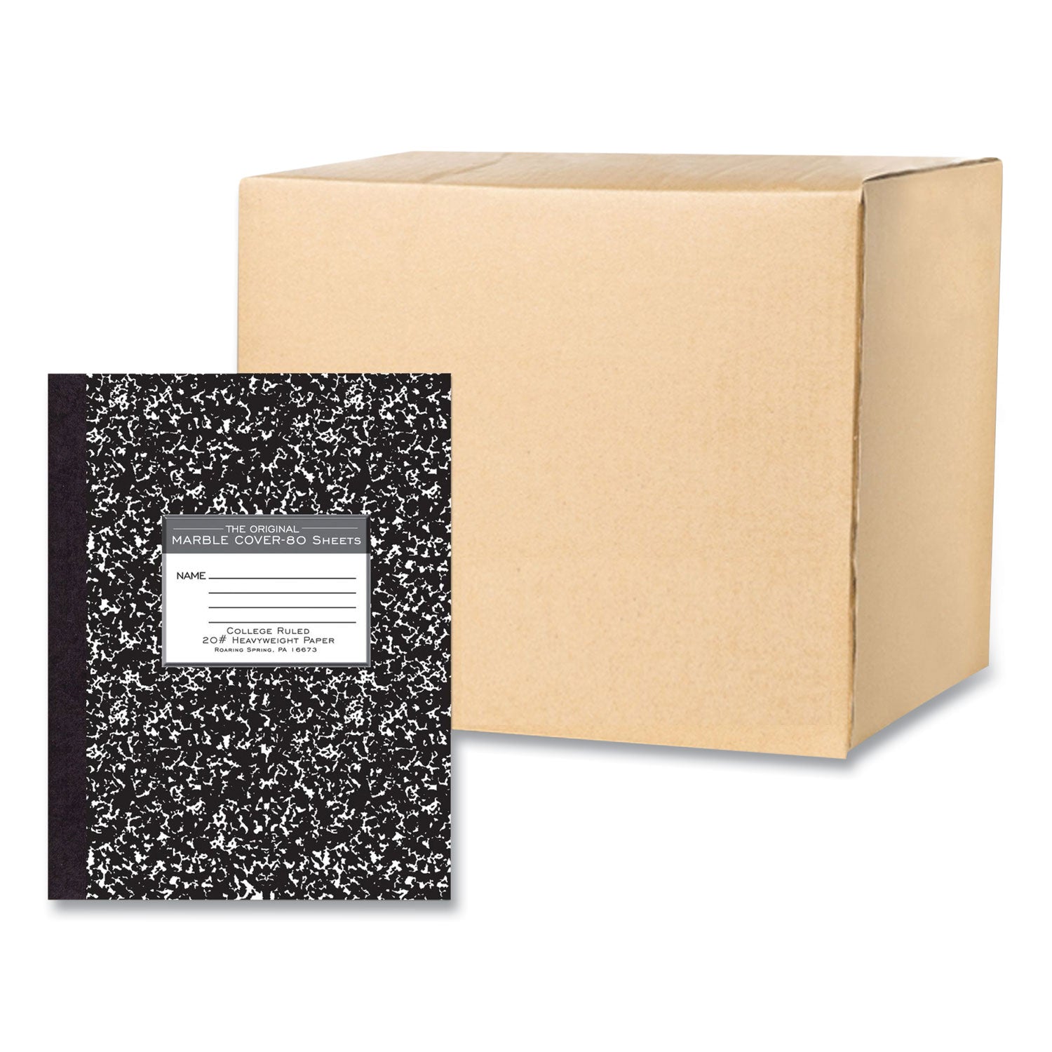 Roaring Spring Composition Book, 80 Sheets, 160 Pages, College Ruled, 10 1/4" x 7 7/8", Black Marble Cover, 4 per Carton
