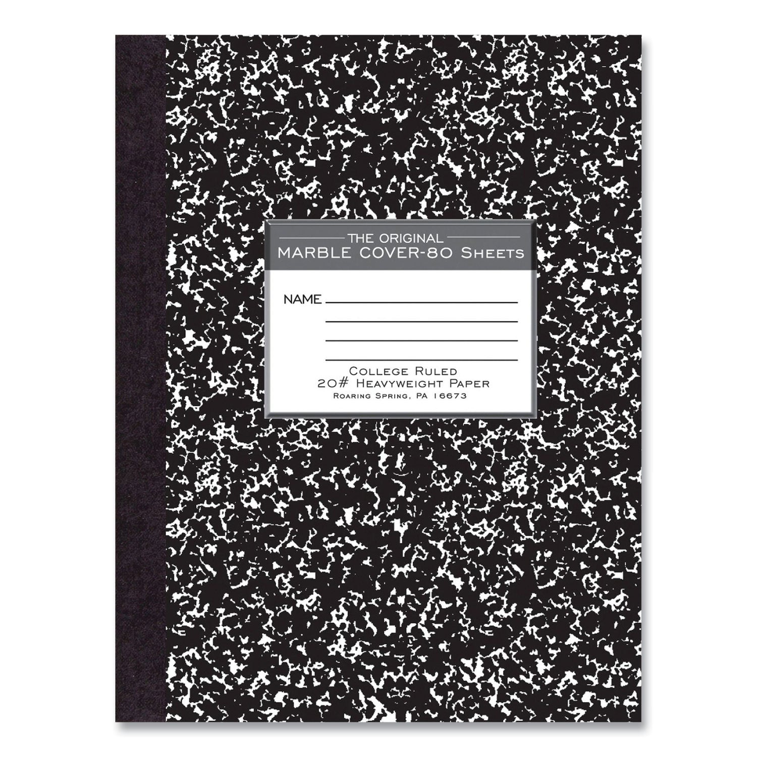 Roaring Spring Composition Book, 80 Sheets, 160 Pages, College Ruled, 10 1/4" x 7 7/8", Black Marble Cover, 4 per Carton