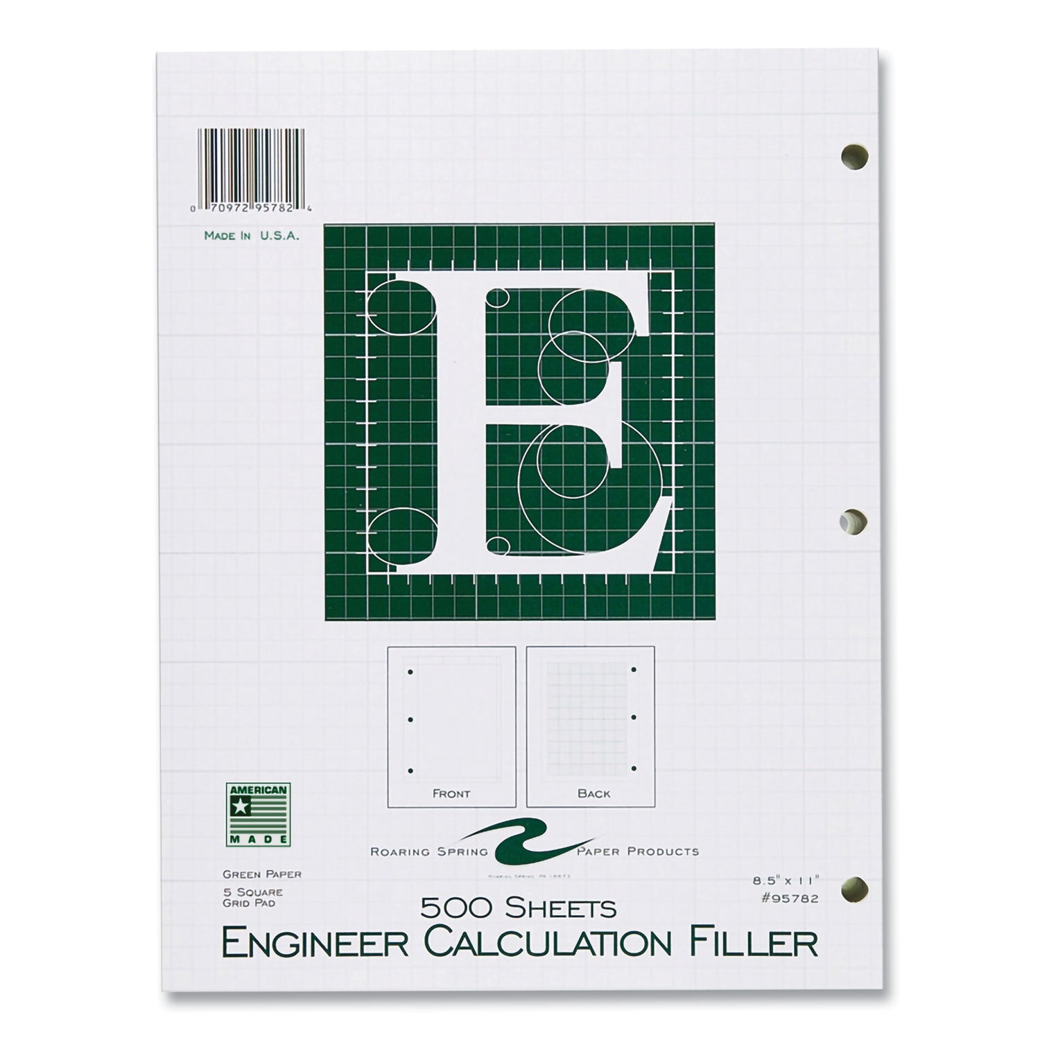 500 Sheets - 1000 Pages - Printed - Back Ruling Surface - 3 Hole(s) - 15 lb Basis Weight - 56 g/m² Grammage - 11" x 8 1/2" Sheet Size - 1.65" Height x 8.5" Width x 11" Length - Green Paper - 5 / Carton