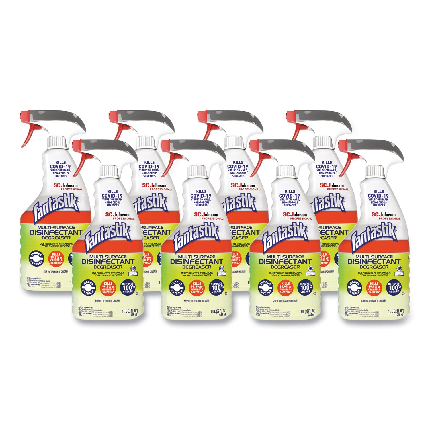 fantastik&reg; Multisurface Disinfectant Degreaser Spray - 32 fl oz (1 quart) - Fresh Scent - Disinfectant, Easy to Use, Rinse-free, Deodorize, Non-porous - Green - 1 Each