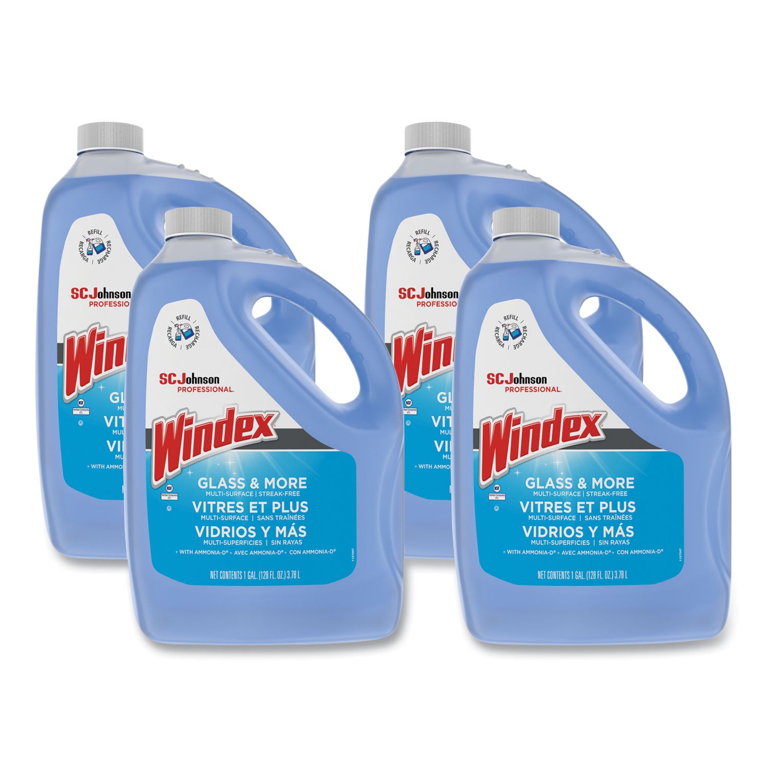 Windex Glass Cleaner with Ammonia-D, 128 fl oz (4 quart), Non-streaking, Phosphate-free, Blue, 1 Each