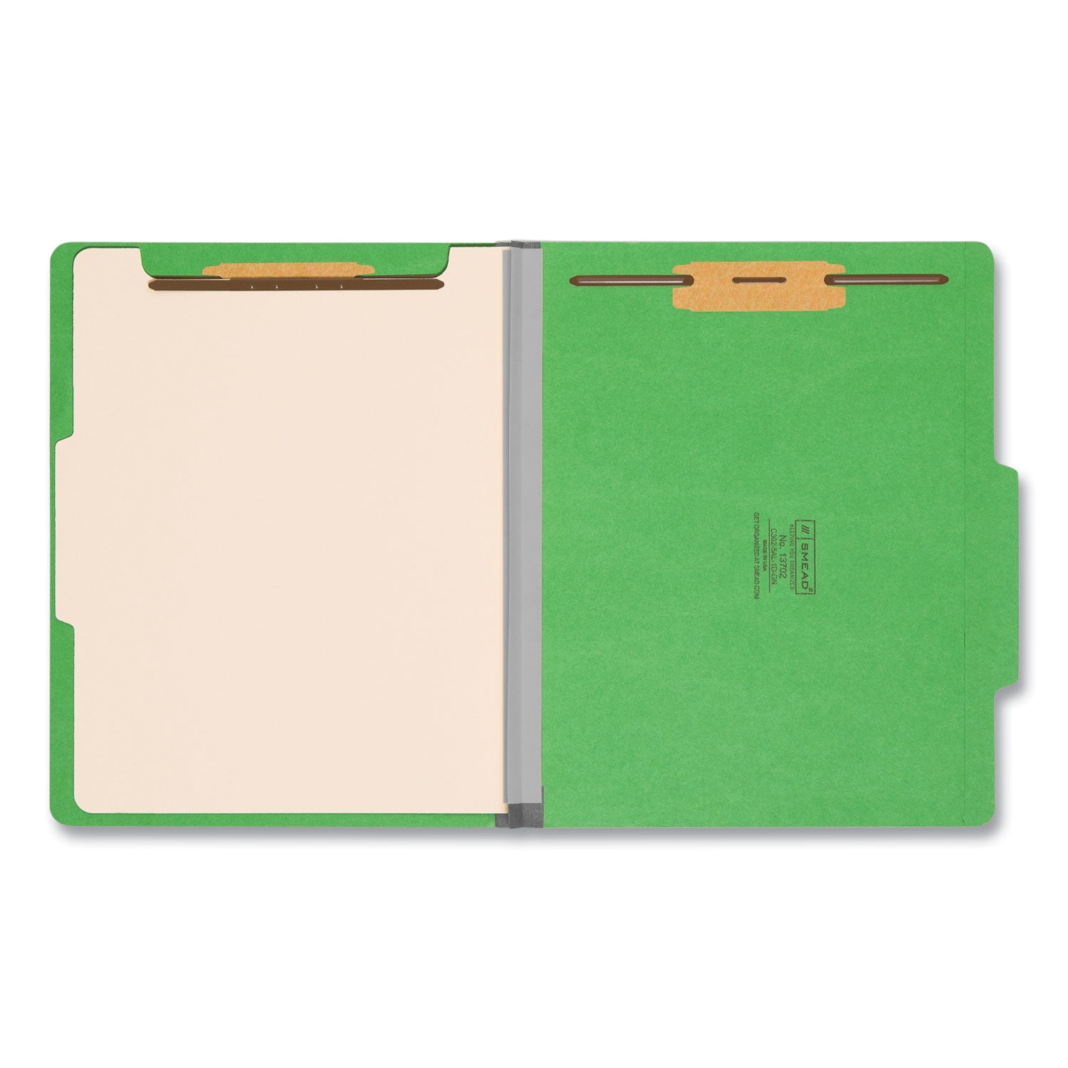 Smead Colored 2/5 Tab Cut Letter Recycled Classification Folder - 8 1/2" x 11" - 2" Expansion - 2 x 2B Fastener(s) - 2" for Folder - Top Tab Location - Right of Center Tab Position - 1 Divider(s) - 14 pt. - 2 Plys - Green - 10% Recycled - 10 / Box