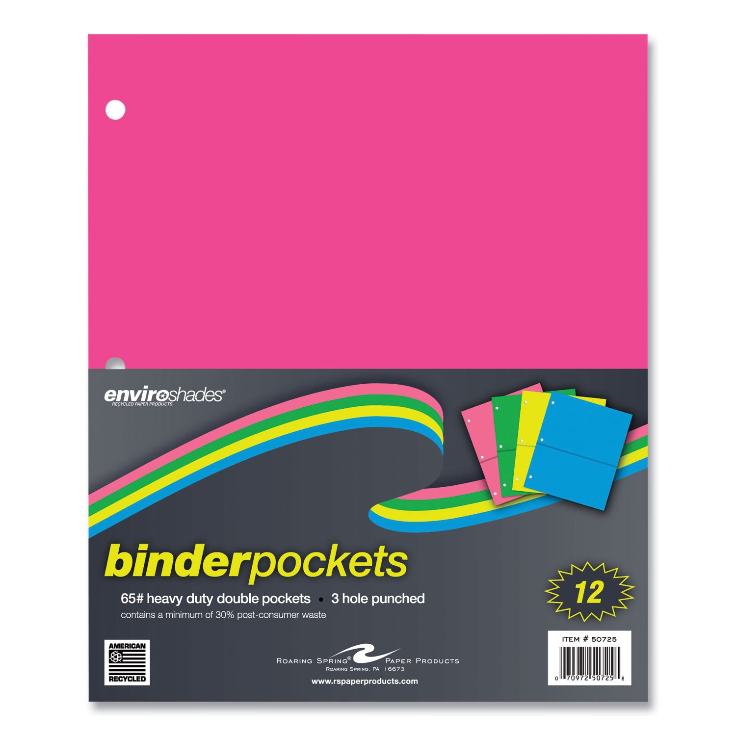 Binder Pocket, 9 w x 11 h, Assorted Colors, 144/Carton