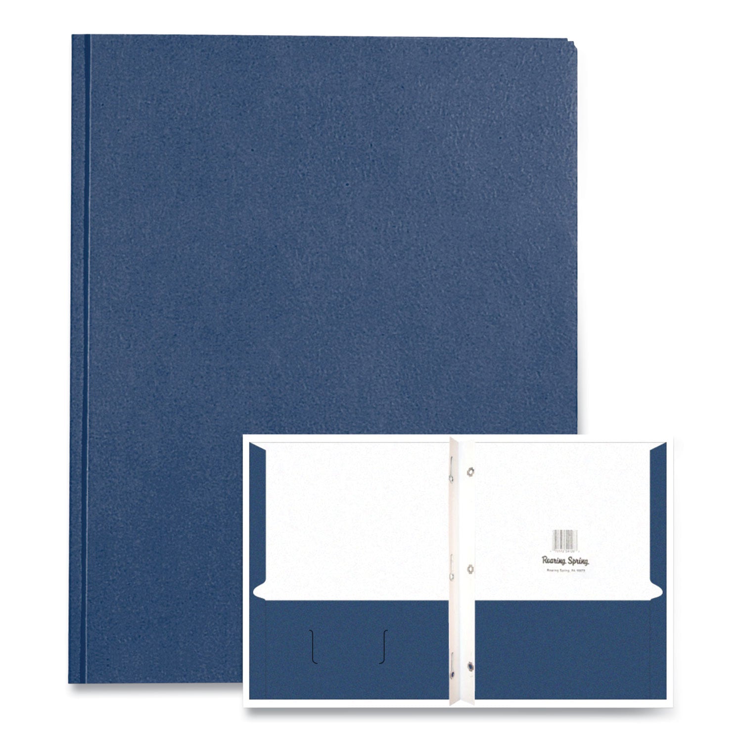 Roaring Spring Letter Fastener Folder - 8 1/2" x 11" - 50 Sheets Capacity - 3 x Prong Fastener(s) - 2 Internal Pocket(s) - 11 pt. - Dark Blue - 1 Carton