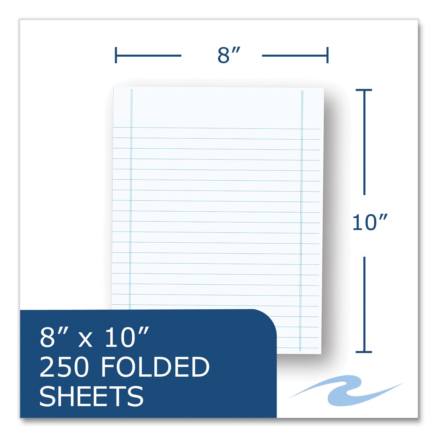 250 Sheets - 500 Pages - Printed - Both Side Ruling Surface - Blue Margin - 20 lb Basis Weight - 75 g/m² Grammage - 10" x 8" Sheet Size - 2" Height x 8" Width x 10" Length - White Paper - Poly Wrapped - 250/Pack - 1 Carton