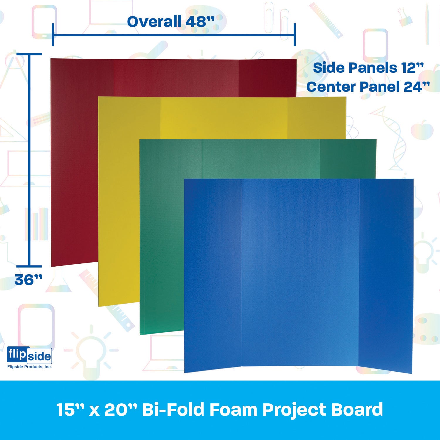 Corrugated Project Boards, 36" x 48", Assorted Primary Colors, Box of 24