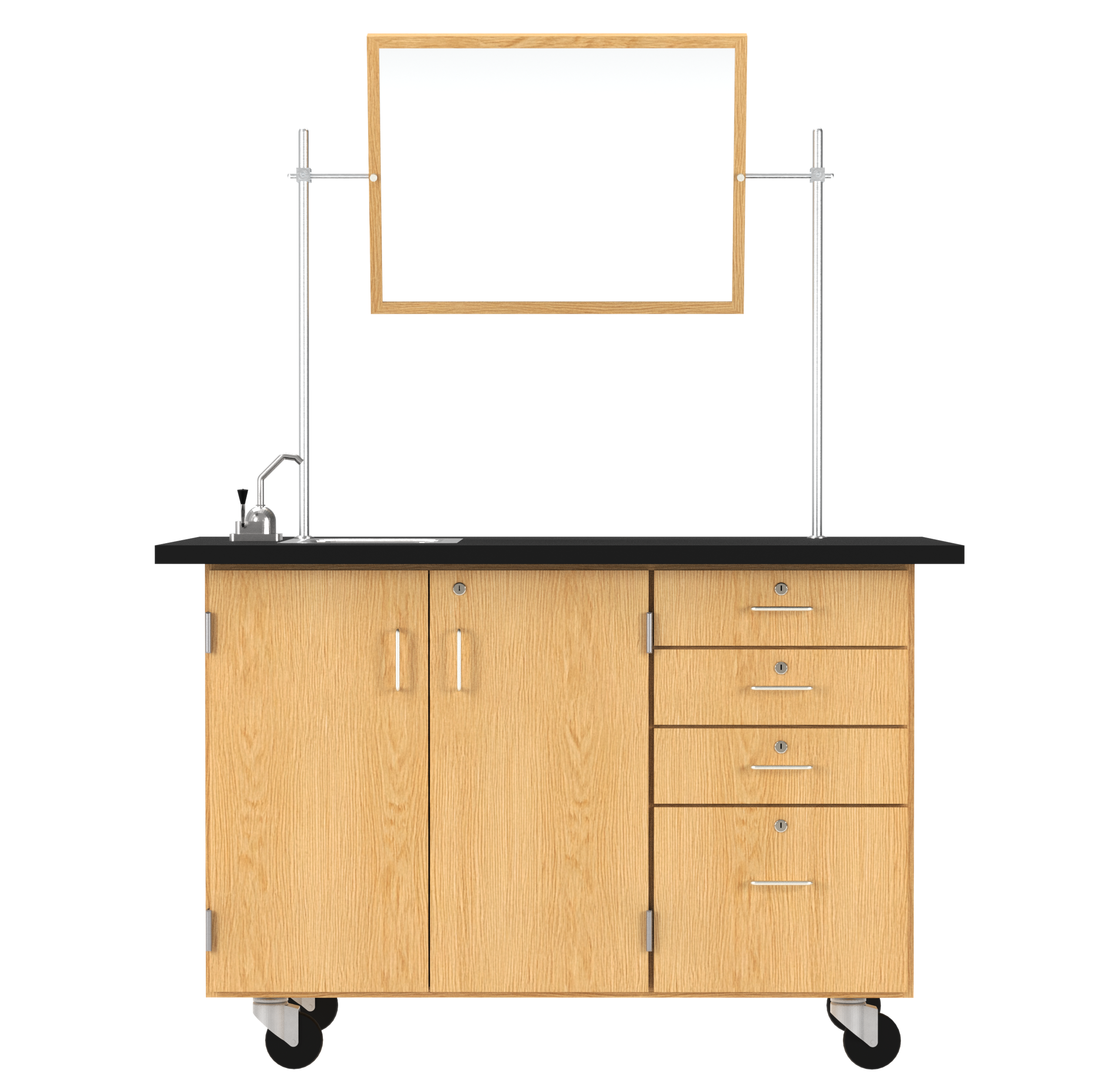 Kinetic Mobile Demo Center with Sink and Storage - Red Oak, 54"W x 30"D x 36"H
