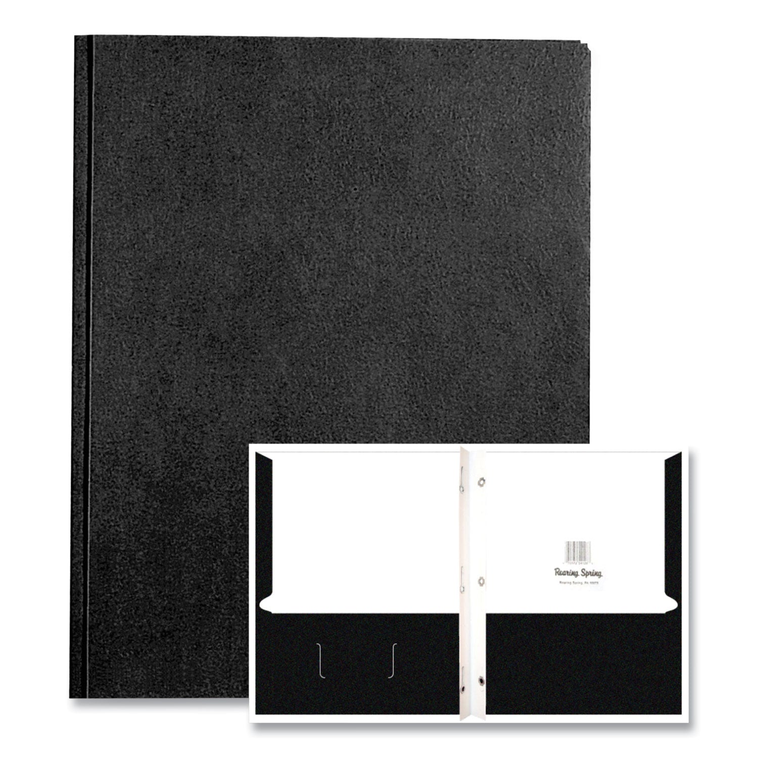 Roaring Spring Letter Fastener Folder - 8 1/2" x 11" - 50 Sheets Capacity - 3 x Prong Fastener(s) - 2 Internal Pocket(s) - 11 pt. - Black - 1 Carton